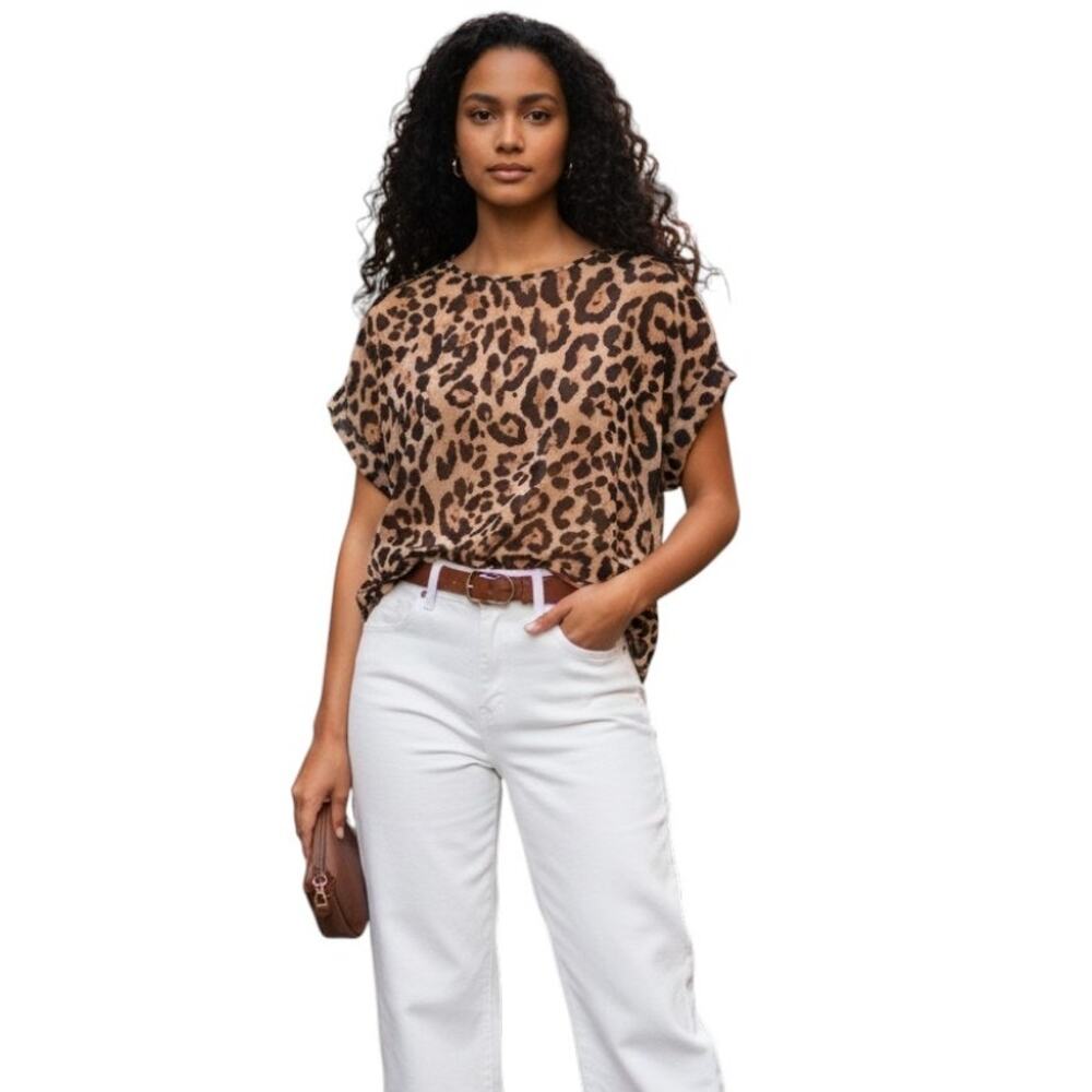 Womens Sheer Animal Print Top, Size L